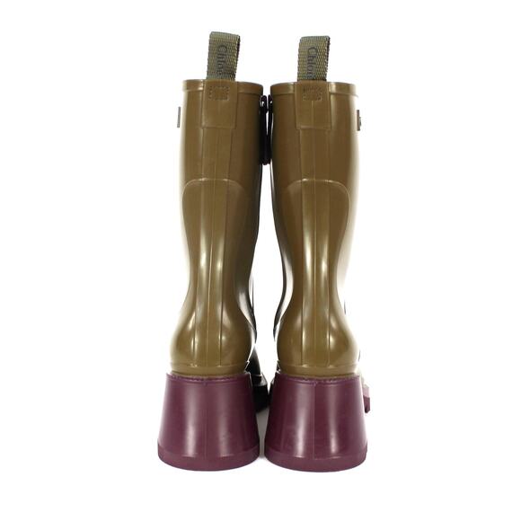 Chloe Betty Two Tone Santel Green Burgundy Rain Boots 36  Chloe Betty Two Tone Santel Green Burgundy Rain Boots 36 Rubber Block Heel Shoes